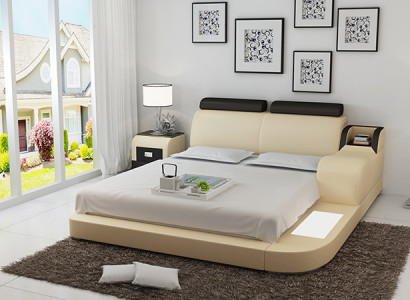 Design Bett XXL Big Betten Leder Hotel Polster 160x200cm Multifunktion Regal USB