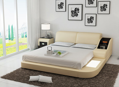 Design Bett XXL Big Betten Leder Hotel Polster 160x200cm Multifunktion Regal USB