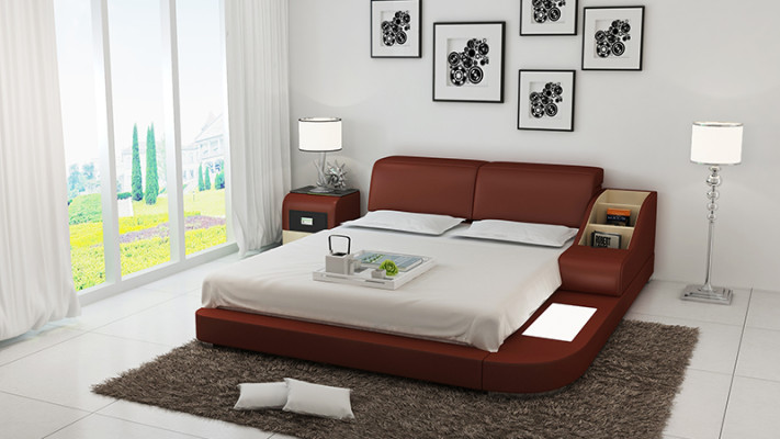 Design Bett XXL Big Betten Leder Hotel Polster 160x200cm Multifunktion Regal USB