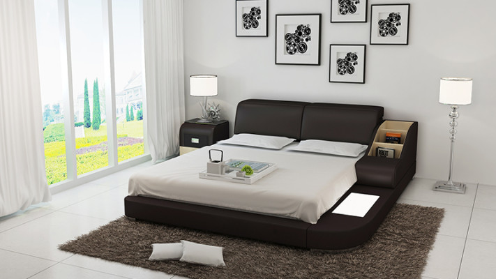 Design Bett XXL Big Betten Leder Hotel Polster 160x200cm Multifunktion Regal USB