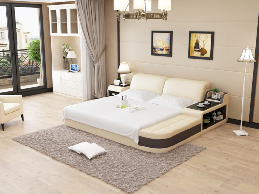 Design Polster Doppel Bett Moderne Schlafzimmer Betten 200x210cm + USB & Regal