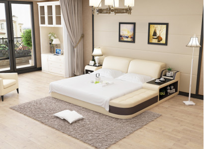 Design Polster Doppel Bett Moderne Schlafzimmer Betten 200x210cm + USB & Regal