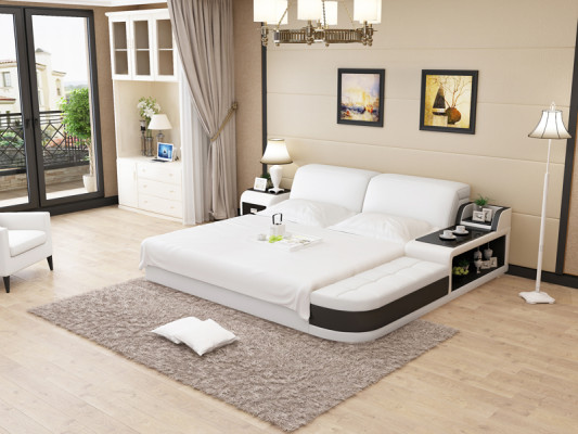 Design Polster Doppel Bett Moderne Schlafzimmer Betten 200x210cm + USB & Regal