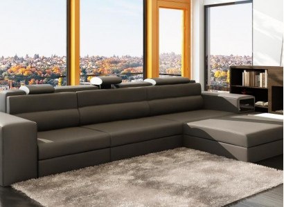 Designsofa Sofa Couch Polster Ecksofa Garnitur Wohnlandschaft Ledersofa Haid -G