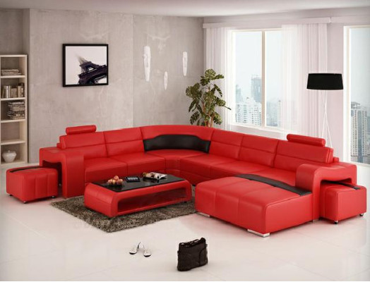 Wohnlandschaft Couch Polster Eck Garnitur Designer Ledersofa Big Sofa USB Neu