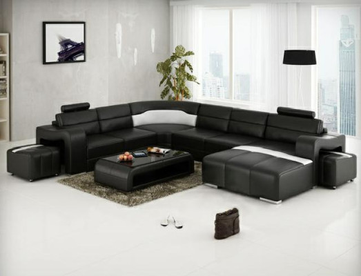 Wohnlandschaft Couch Polster Eck Garnitur Designer Ledersofa Big Sofa USB Neu