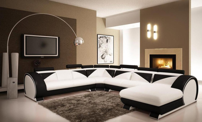 Ledersofa U Form mit USB Ecksofa Polster Sofa Leder Couch Sitz Eck Garnitur Ecke