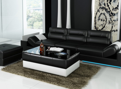 XXL Big Sofa Lounge Club 3+3 Sitzer Multifunktions Couch Leder Couch + USB + LED