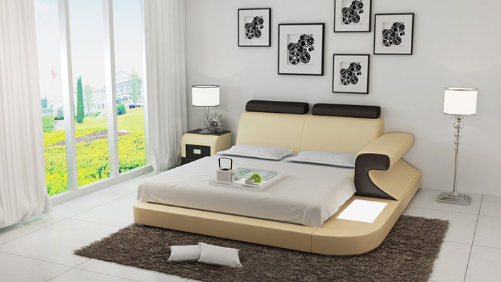 Design Polster Doppel Bett Moderne Betten Schlafzimmer mit USB & Regal 180x200cm