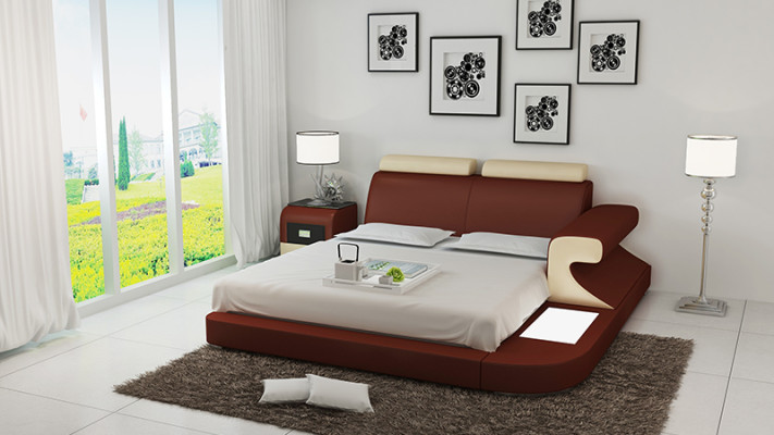 Design Polster Doppel Bett Moderne Betten Schlafzimmer mit USB & Regal 180x200cm