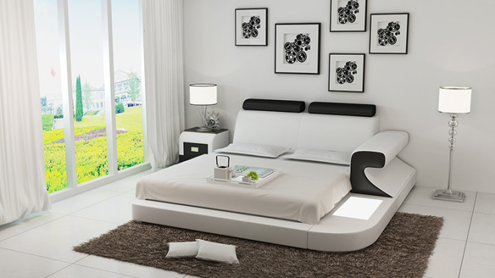Design Polster Doppel Bett Moderne Betten Schlafzimmer mit USB & Regal 180x200cm