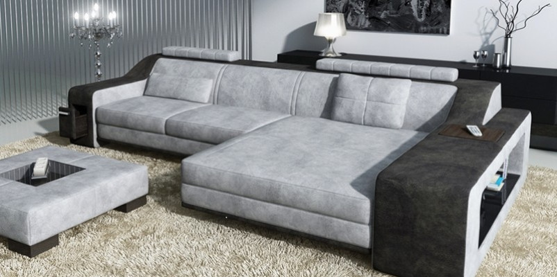 Design Ecksofa Sofa Couch Polster Sitz Sofas Eck Garnitur Textil Leder
