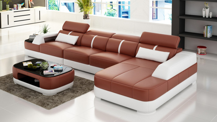 Ledersofa Polster Sitz Eck Sofa Garnitur Wohnlandschaft Wohnzimmer