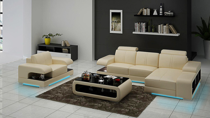 Ledersofa Couch Wohnlandschaft Ecksofa Sessel Garnitur Modern Sofa Neu G8028E