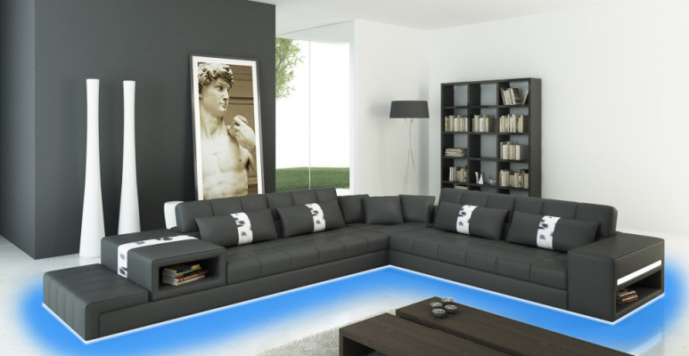 Modernes Wohngefühl L-förmiges Ecksofa in Dunkelgrau mit stilvoller Kunstlederpolsterung