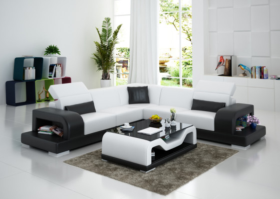 Ledersofa Couch Wohnlandschaft Ecksofa L-Form Garnitur Design Dekor Modern