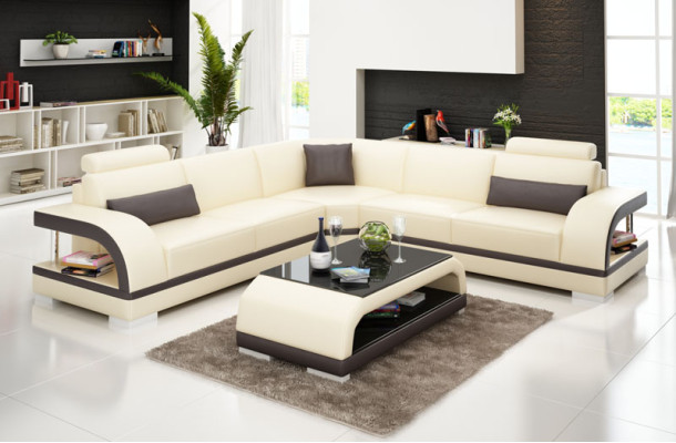 Ledersofa Couch Wohnlandschaft Ecksofa Eck Garnitur Design Modern Sofa G8011B