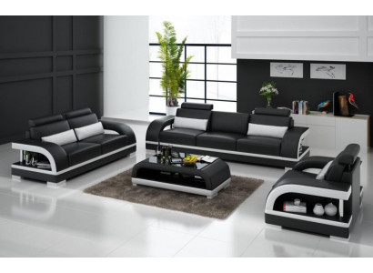 Designer Sofagarnitur Ledersofa Set 3+2+1 Garnitur Sofa Couch Neu Zitadelle S/W