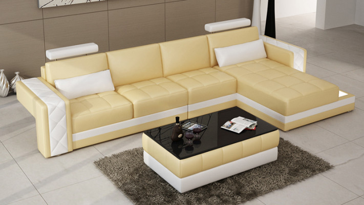 Ledersofa Couch Wohnlandschaft Ecksofa L-Form Garnitur Design Modern