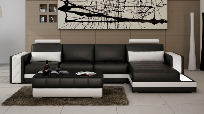 Ledersofa Couch Wohnlandschaft Ecksofa L-Form Garnitur Design Modern