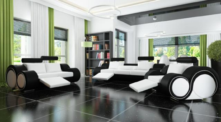 Sofa Polster 3+2 Sitz Designer Sofa Ledersofa Farbwahl Couch Garnitur Schwarz