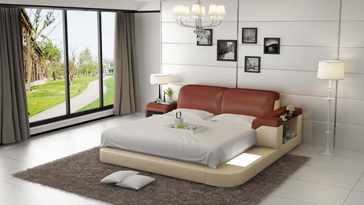 Luxus Bett +Beleuchtung Lederbett Betten Sofa Big 140/160/180 LB8807