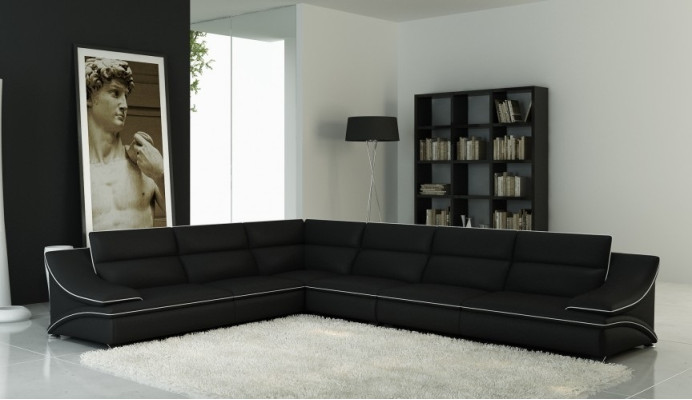 Wohnlandschaft Designer Sofa Couch Big Polster Leder Sofas Eck Ecke Sitz Black
