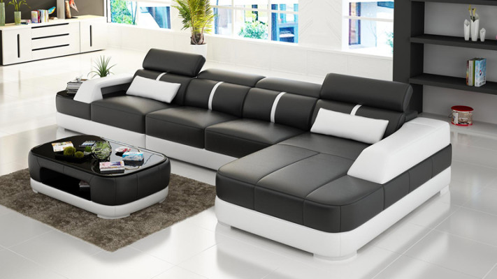 Leder Couch Polster Sitz Design Modern Eck Garnitur Sofa Wohnlandschaft+Tisch