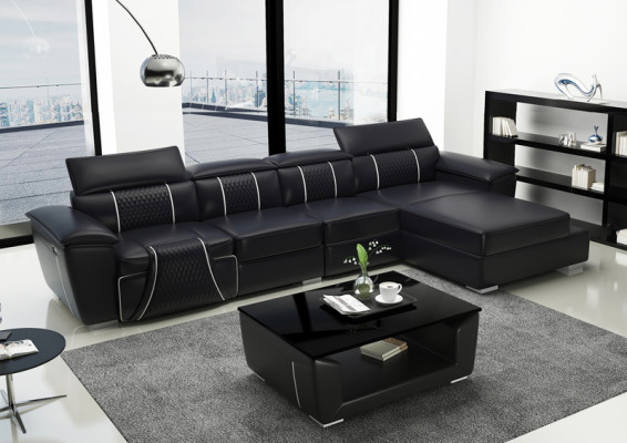 Ledersofa Couch Polster Designersofa Leder Sofas Sofa L-Form Sofa G8048C Schwarz