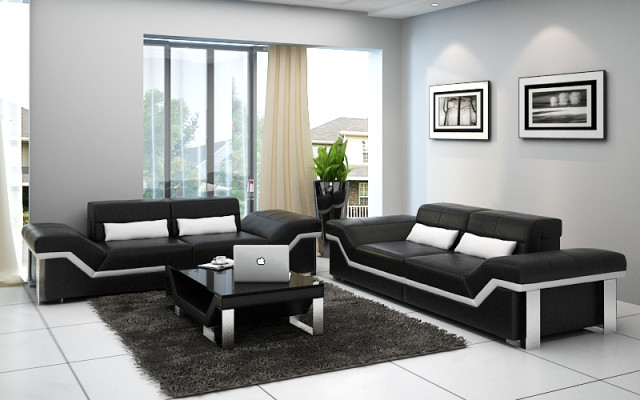 Ledersofa Sofa Couch Wohnlandschaft 3+3 Garnitur Design Modern Sofas Neu