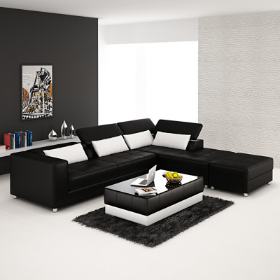 Ledersofa Couch Wohnlandschaft Ecksofa Eck Garnitur Design Modern Sofa F3018