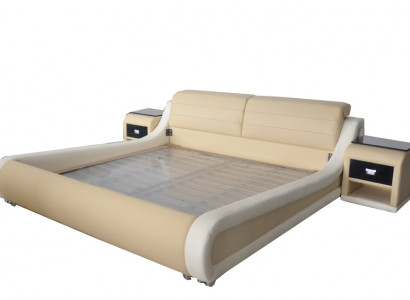 Doppel Luxus Leder Bett + USB Polster Betten Multifunktion LB8831