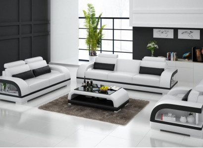 Designer Sofagarnitur Ledersofa Set 3+2+1 Garnitur Sofa Couch Neu Zitadelle Weiß