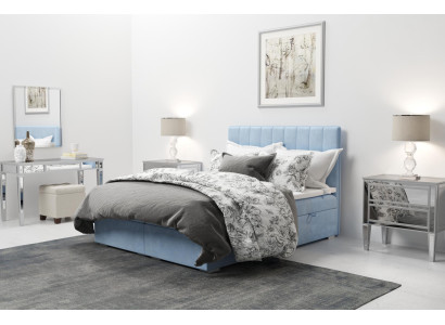 Boxspring Bett Hotel Doppel Blau Samt Luxus Betten Polster Bettkasten 180x200