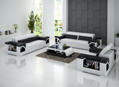 Ledersofa Couch Sofagarnitur Set 3+2+1 Sitzer Garnitur Design Modern Sofa