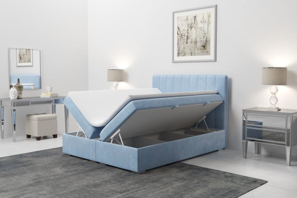 Boxspring Bett Hotel Doppel Blau Samt Luxus Betten Polster Bettkasten 180x200