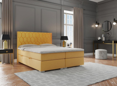 Boxspring Bett Hotel Doppel Luxus Betten Polster Funktion Bettkasten Gelb Samt