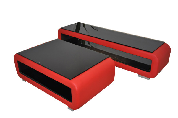 Designer Couchtisch Polster Leder Glas Moderner Tisch CT9010 + RTV