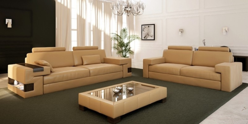Sofagarnitur Sofa Couch Polster Sitz Leder Garnitur Wohnlandschaft Licht Nassau