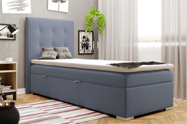 Luxus Boxspring Bett Hotel Betten Polster Funktion Bettkasten 90x200cm Blau Neu