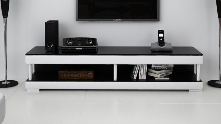 RTV TV Sideboard Leder Glas Tisch Fernseh Schrank Tisch Lowboard Mo.C