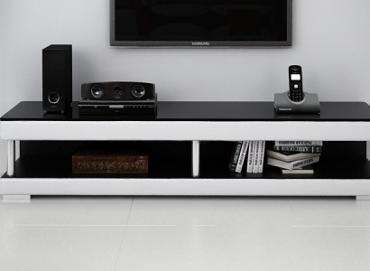 RTV TV Sideboard Leder Glas Tisch Fernseh Schrank Tisch Lowboard Mo.C