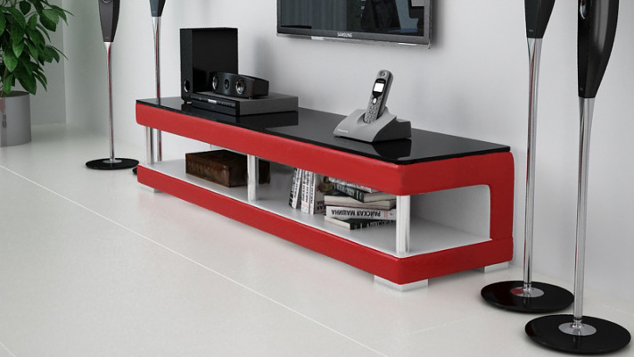 RTV TV Sideboard Leder Glas Tisch Fernseh Schrank Tisch Lowboard Mo.C