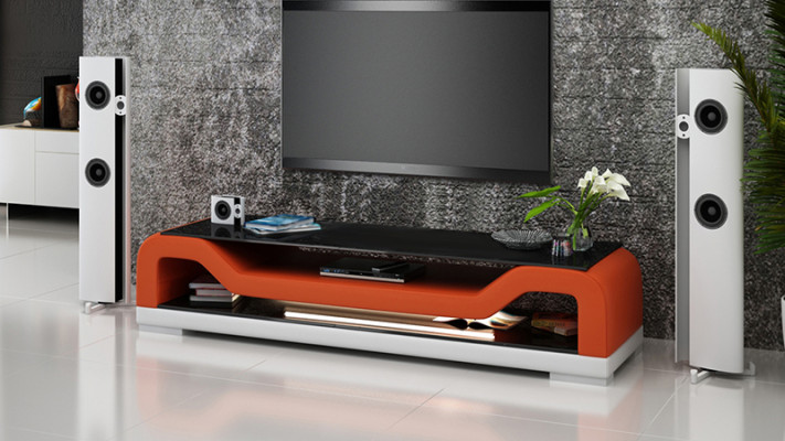 RTV TV Sideboard Leder Glas Tisch Fernseh Schrank Lowboard Mo.F