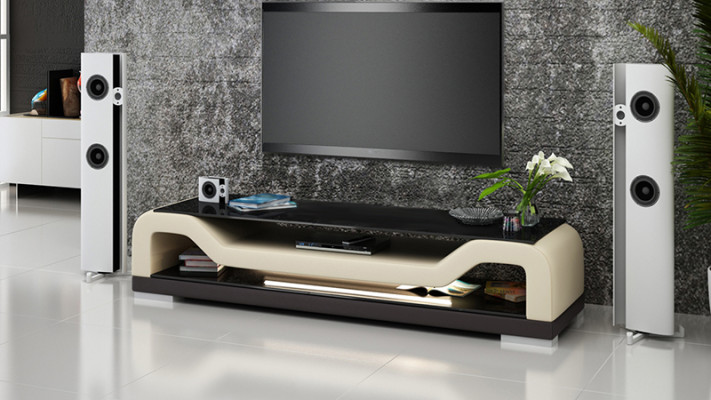 RTV TV Sideboard Leder Glas Tisch Fernseh Schrank Lowboard Mo.F