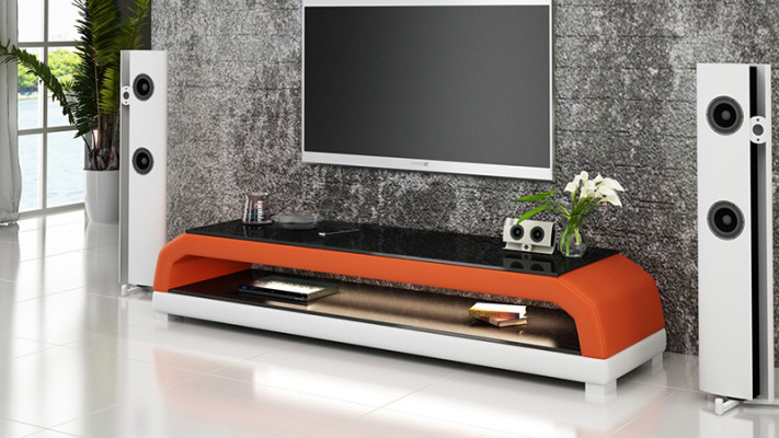 RTV TV Sideboard Leder Glas Tisch Fernseh Schrank Tisch Lowboard Mo.G