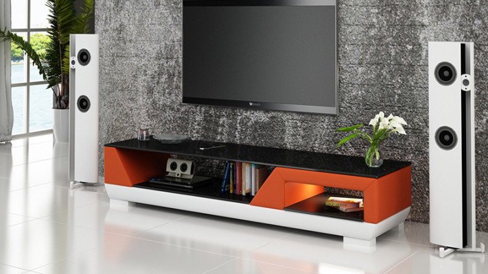 RTV TV Sideboard Leder Glas Tisch Fernseh Schrank Tisch Lowboard Mo.I