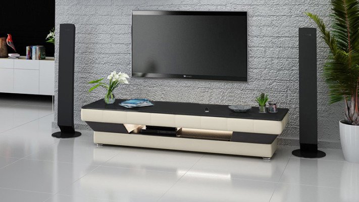 RTV TV Sideboard Leder Glas Tisch Fernseh Schrank Tisch Lowboard Mo.J