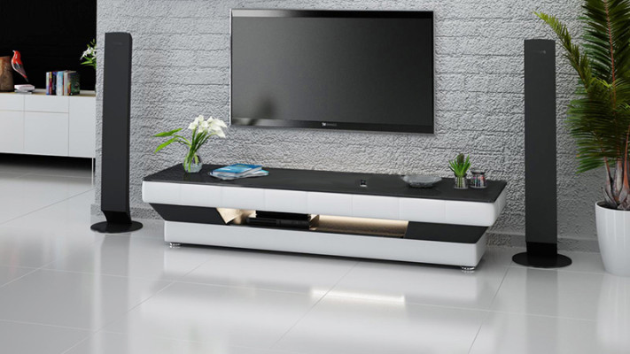 RTV TV Sideboard Leder Glas Tisch Fernseh Schrank Tisch Lowboard Mo.J