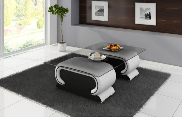 Designer Glastisch Tisch Polster Leder Tisch Couch Sofa Ledertische